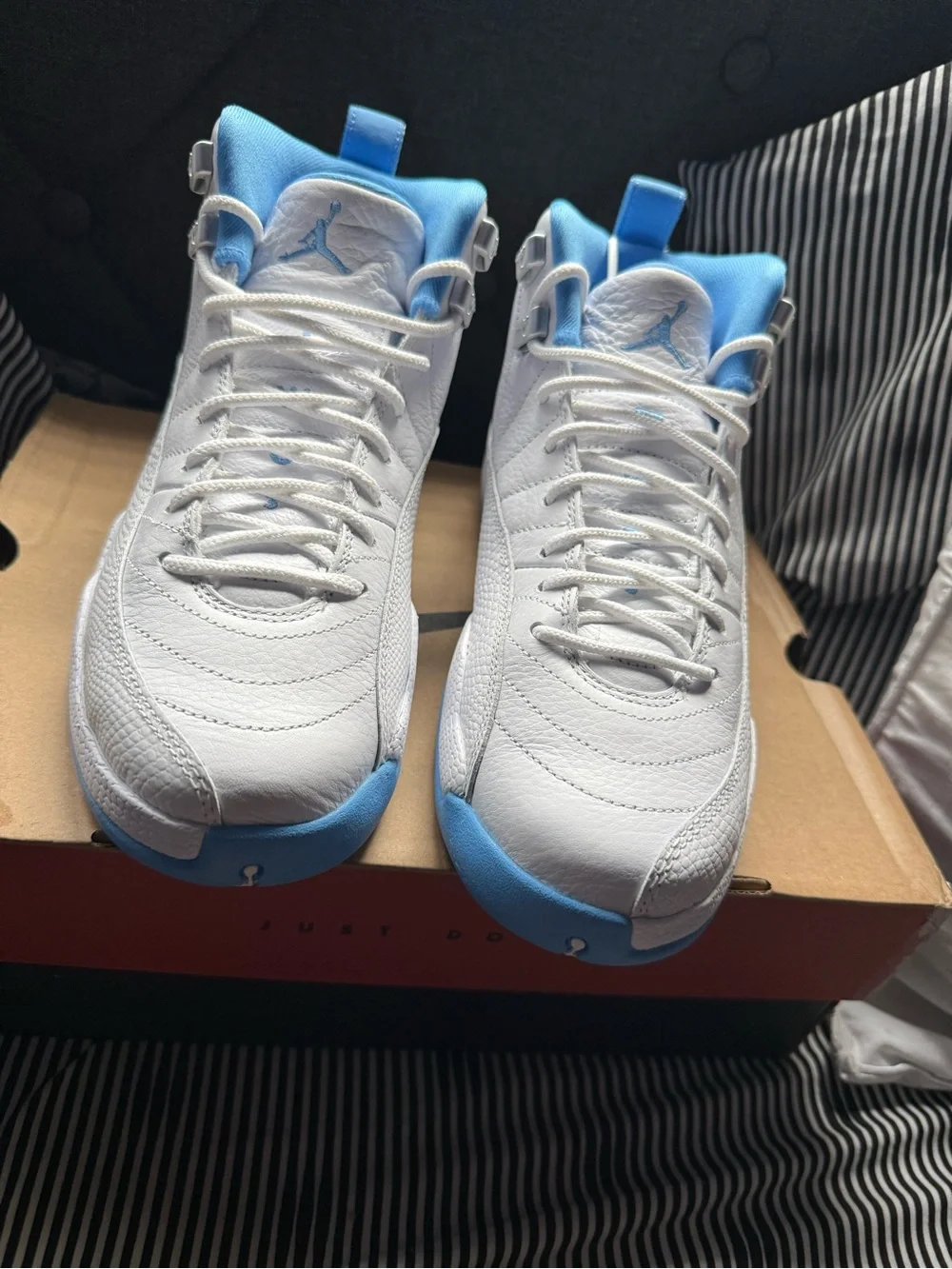 Jordan Kids White and Light Blue High-Top Sneakers